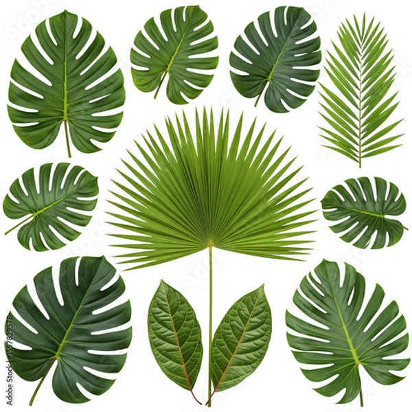 Fototapeta A vector set of green cannabis leaves, isolated for a seamless pattern