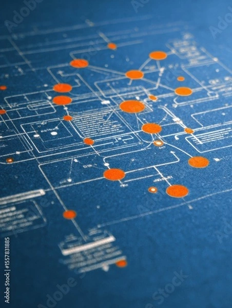 Obraz blueprint with bunch of orange dots on it, user flow diagram guides your navigation