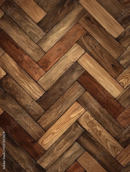 Fototapeta Herringbone parquet texture background. Wooden floor patterned surface. Geometric oak and walnut backdrop, classic and stylish.
