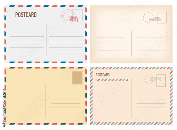 Obraz Realistic postcard template set with place for stamp. Cardboard postcard in retro vintage style. Vector EPS 10