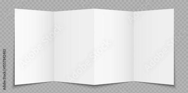 Obraz Vector white blank sheet of paper folded in four parts. Leaflet, brochure, booklet, flyer or invitation card mockup