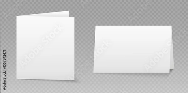 Obraz Vector white blank sheet of paper folded in two parts. Leaflet, brochure, booklet, flyer or invitation card mockup
