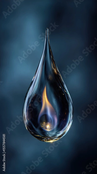 Fototapeta Transparent droplet with fire burning inside, suspended in air