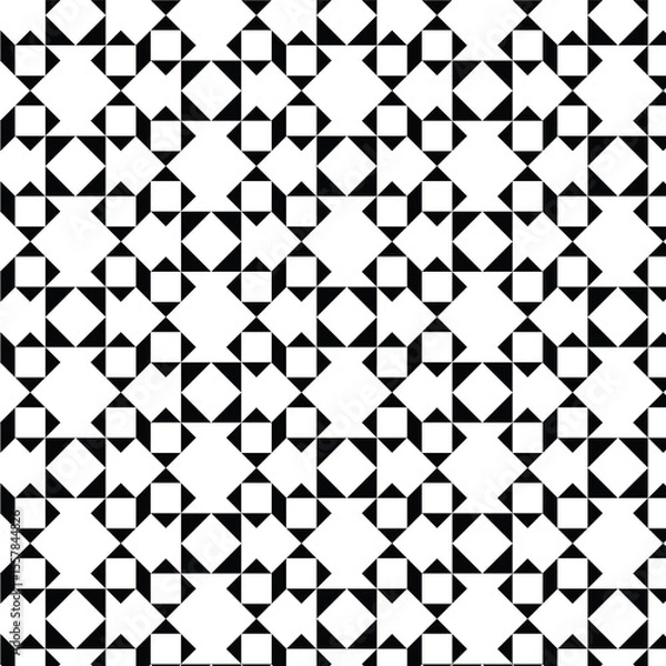 Fototapeta black and white seamless pattern, geometric pattern, repeating squares and triangles, creating a tessellated design, squares or star-like figures, contrasting black and white elements.