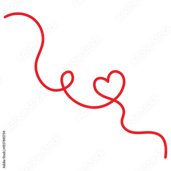 Fototapeta Hand drawn heart continous line doodle style. Love or heart line art drawing. Editable line vector illustration