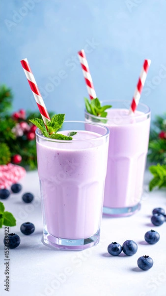 Fototapeta Yogurt with blueberries and mint.