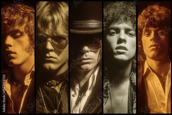 Obraz Portrait of five people in sepia tones, split panel design