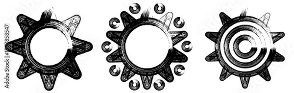 Obraz Set of hand drawn sun shape in sketch marker, ink or brush style