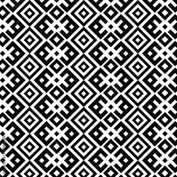 Fototapeta set of seamless geometric patterns, black and white geometric pattern, repeating motif, squares and diamond, smaller black and white segments, pixelated, design, overall effect, symmetrical