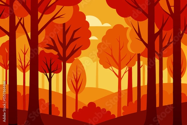 Fototapeta Autumn forest with vibrant red and orange trees scenic landscape