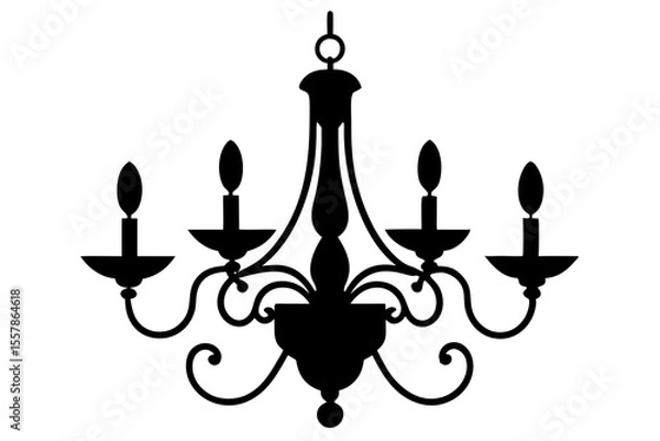 Fototapeta Ornate chandelier silhouette in vector line art style