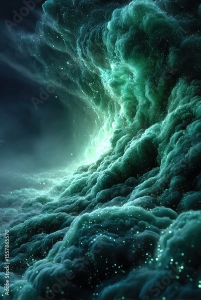 Obraz Verdant, luminous, swirling nebulosity with sparkling particles