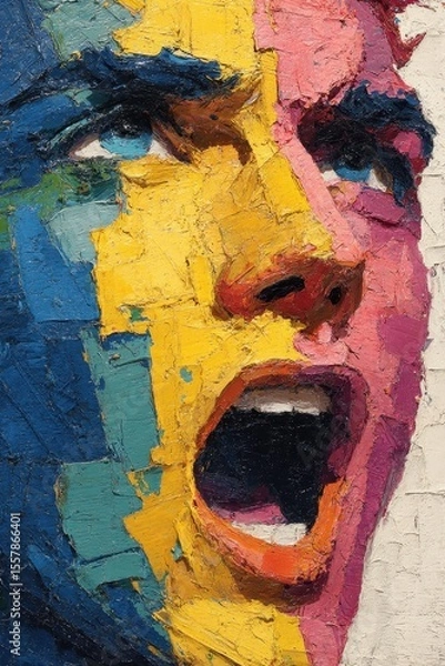 Obraz Vivid oil painting of a screaming face, bold brushstrokes