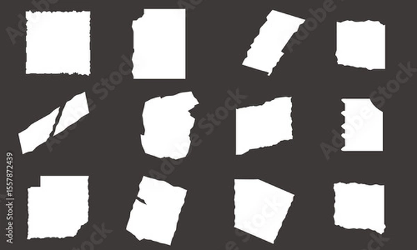 Obraz Torn Paper Edge Silhouettes Set  Isolated Ripped Paper Shapes on Dark Background