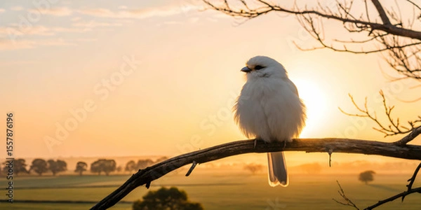 Obraz Fluffy white bird perched at sunrise minimal scene