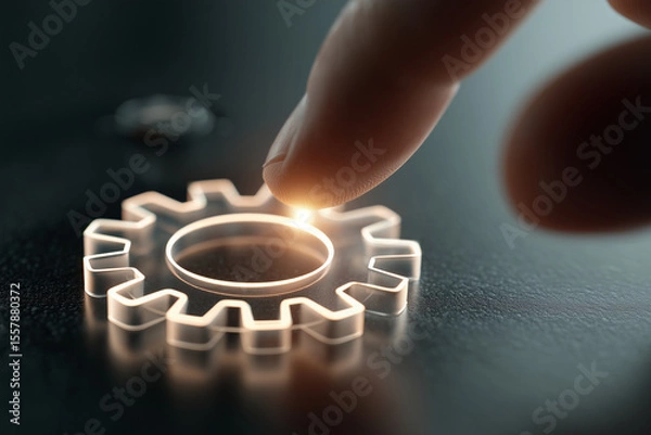 Obraz Hand tapping translucent gear icon digital settings technology