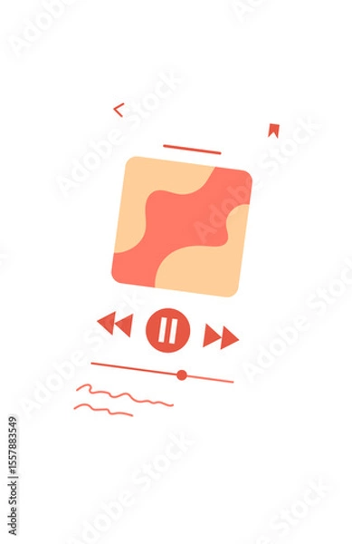 Obraz Mobile music application on a vibrant phone screen. Colorful media interface for music playback on a digital device. Interactive app, touchscreen display with user icon and control layout.