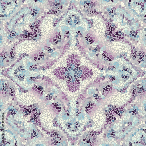 Fototapeta Seamless background pattern. Decorative symmetric mosaic pattern on light gray background.