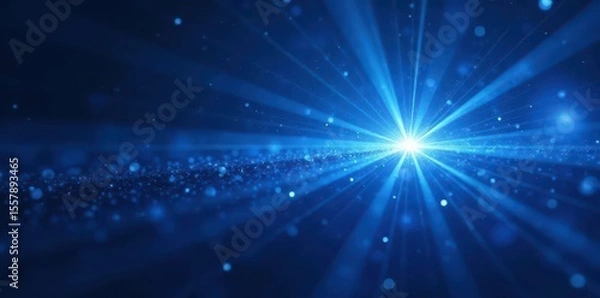 Fototapeta Abstract blue light burst, glowing on a deep blue backdrop, electric, cosmos