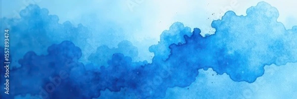 Fototapeta Abstract blue watercolor wash, blurred brushstrokes, soft focus, serene, simple, soft