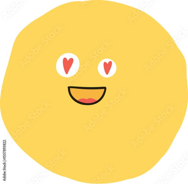 Fototapeta Collection of yellow emoji faces with various expressions: happy, sad, surprised, cool, and loving. Cute and playful emoji designs in a fun style. Hand drawn cute emoticon illustration icon. Vector