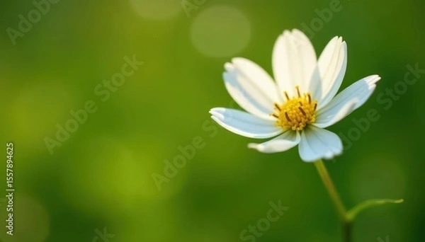 Fototapeta Solitary white wildflower, pristine petals unfurl in sunlight , natural, botany
