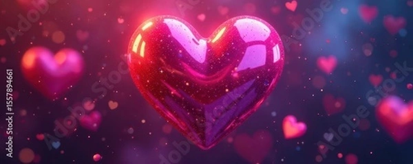 Fototapeta Vibrant heart shape, multicolored, glossy texture, symbol, yellow