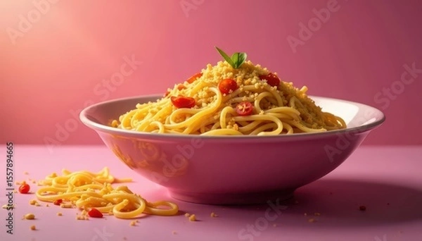 Fototapeta Vibrant hues backdrop, uncooked noodles scattered , art, detail, abstract