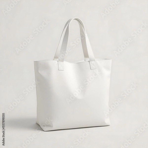 Fototapeta   Realistic White Tote Bag Mockup — High-Resolution Canvas Tote on Solid Background for Branding and Product Design