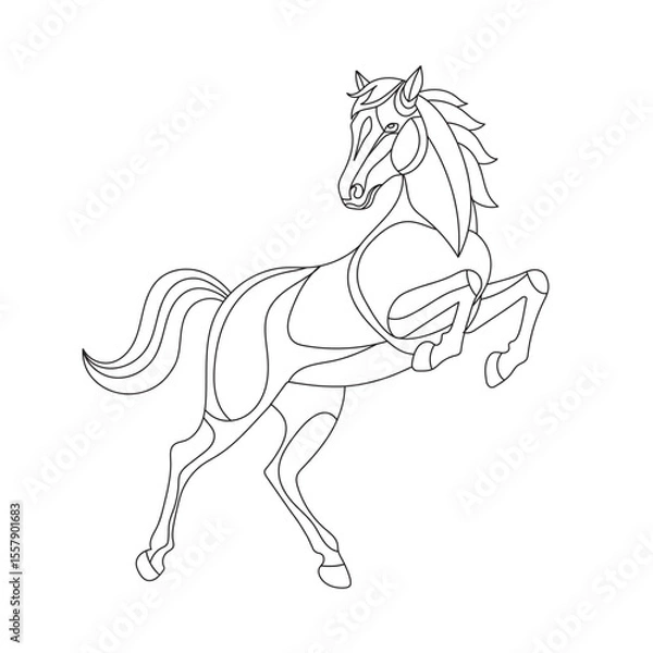 Obraz Graceful rearing horse in a stained glass pattern line art style, as a symbol of strength and power for a logo or coloring page, isolated on white background, vector illustration.