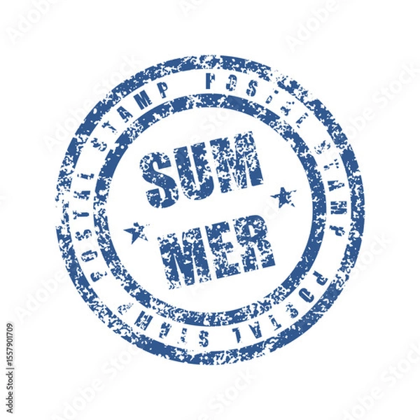 Obraz Blue grunge round shape stamp for summer vacation or travel concept isolated on white background, vector illustration.