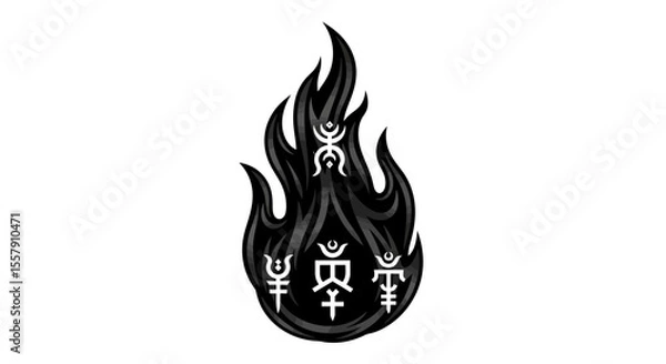 Fototapeta Black flame with occult symbols vector design for witchcraft and pagan rituals and esoteric practices, fire father's day