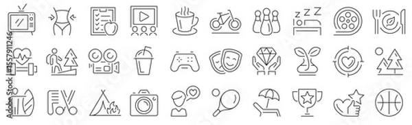 Fototapeta Lifestyle icon set. Entertainment icons. Outline icons collection. Vector illustration