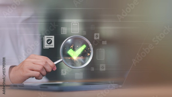 Fototapeta Accountant showing office document auditing concept ,plan review process and assess correctness ,Management of important document storage of organization ,document system ,accountant Audit documents.