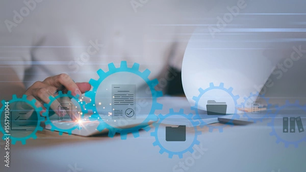 Fototapeta Accountant showing office document auditing concept ,plan review process and assess correctness ,Management of important document storage of organization ,document system ,accountant Audit documents.