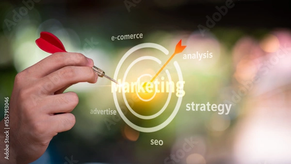 Fototapeta analyze marketing strategies, modern marketing business ideas, use online technologies and advertising through websites and media, to plan future growth ,Setting business goals