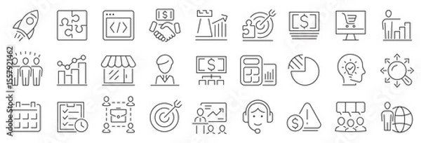 Fototapeta Startup and development icon set.Business icons. Outline icons collection. Vector illustration