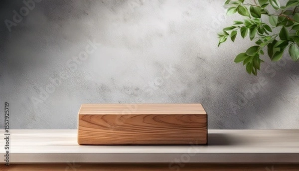 Fototapeta wood square pedestal concrete background for product display showcase