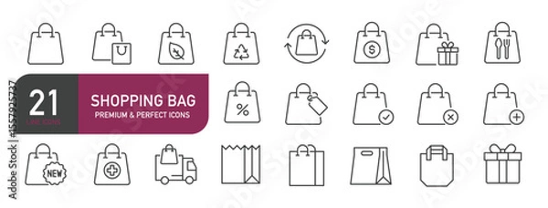 Fototapeta Set of line icons related to shopping bag Outline icons collection. Editable stroke. Vector illustration