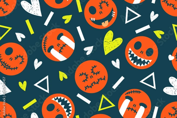 Fototapeta Seamless Halloween pattern with ghosts geometric and heart
