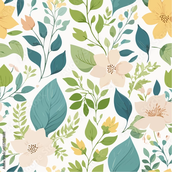 Obraz Elegant botanical vector pattern, hand-drawn style, delicate leaves and flowers with a soft.