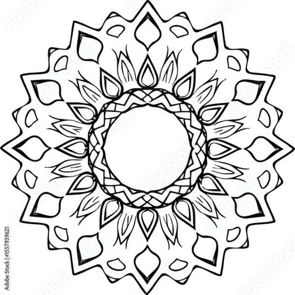 Fototapeta Intricate black and white mandala design with ornamental geometric circular pattern.