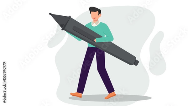 Fototapeta Flat Vector Illustration of Graphic Designer Working on Computer with Pen Tool, Color Picker, and Typography.