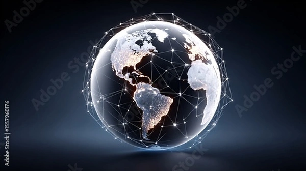 Fototapeta Aerial data visualization how global connectivity changes communication in the digital age