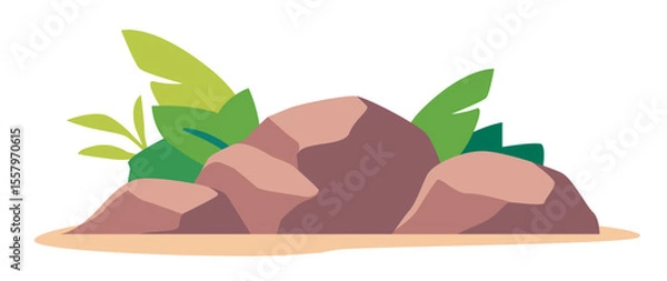 Fototapeta Natural rocks with green leaves background. Vector illustration