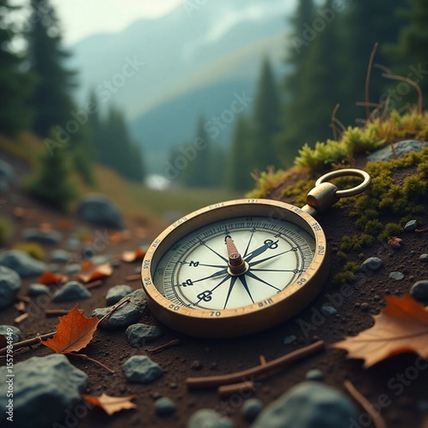 Fototapeta compas with beautiful viem on mountain