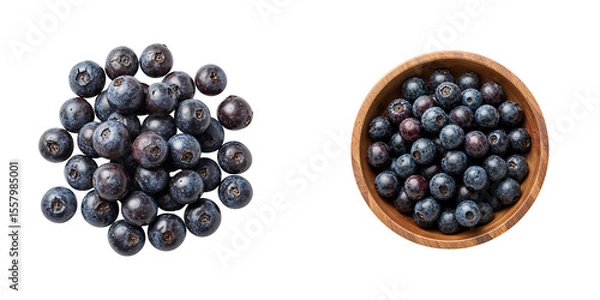 Fototapeta Açai berries on transparent background in wooden bowl and scattered  