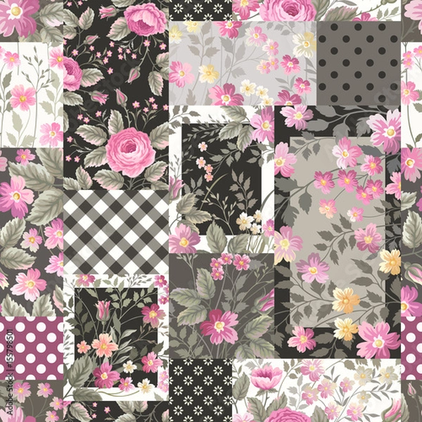 Obraz seamless floral patchwork pattern with  roses