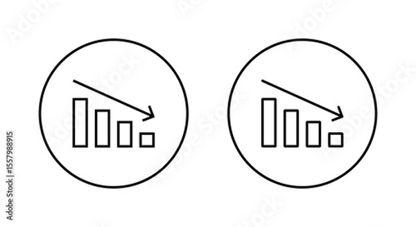 Fototapeta Decline bar chart with downward trend arrow icon. Decrease, loss, and financial drop symbol on circle line