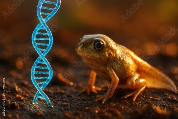 Fototapeta A tadpole with glowing DNA, great for illustrating biological development and genetic research.

